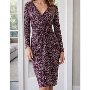 Tory Burch 100% Silk Knit Twist Front Dress Sz S Red Blue White Confetti Print